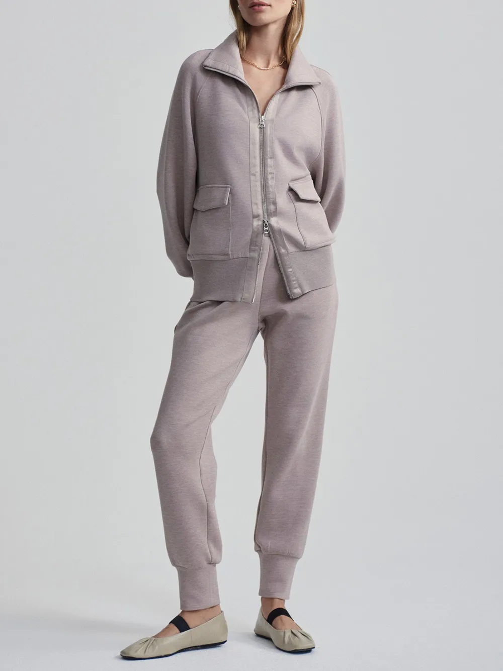 Classic Full-Zip Stand-Collar Pocketed Sweatshirt