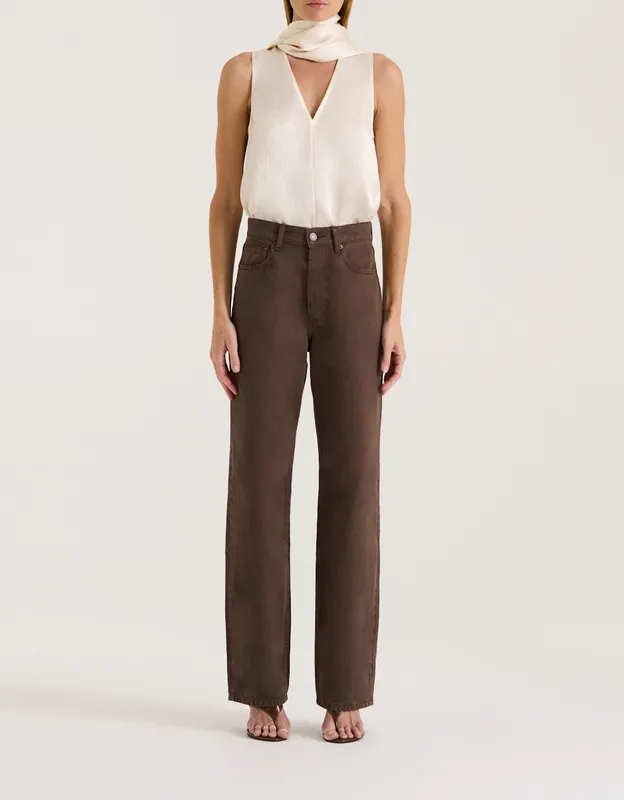 Chocolate High-Rise Straight Leg Jeans