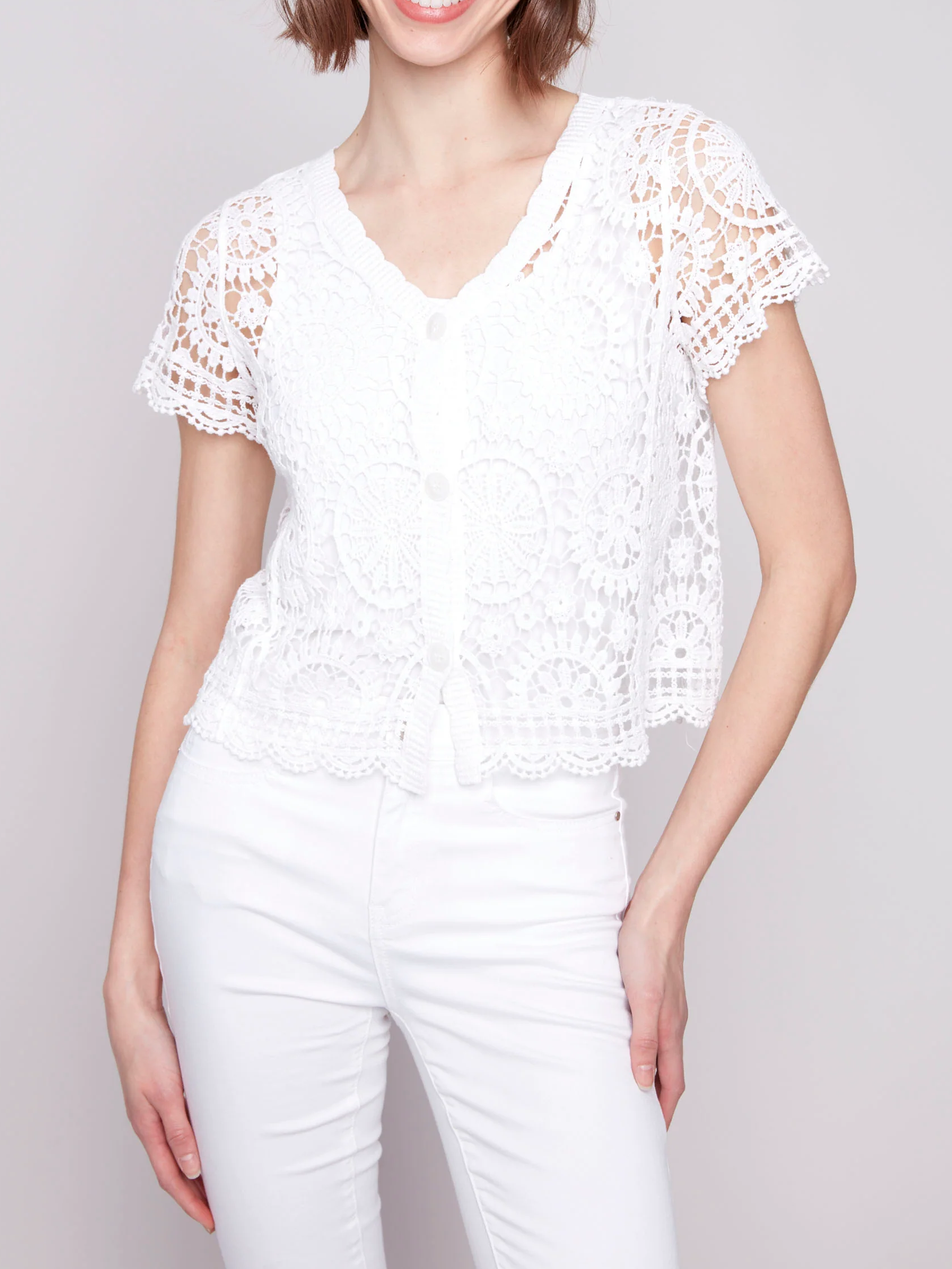 Pure Cotton Breathable Creative Hollow Ladies Short Sleeves