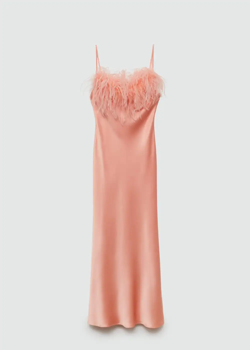 Satin dress with feather detail