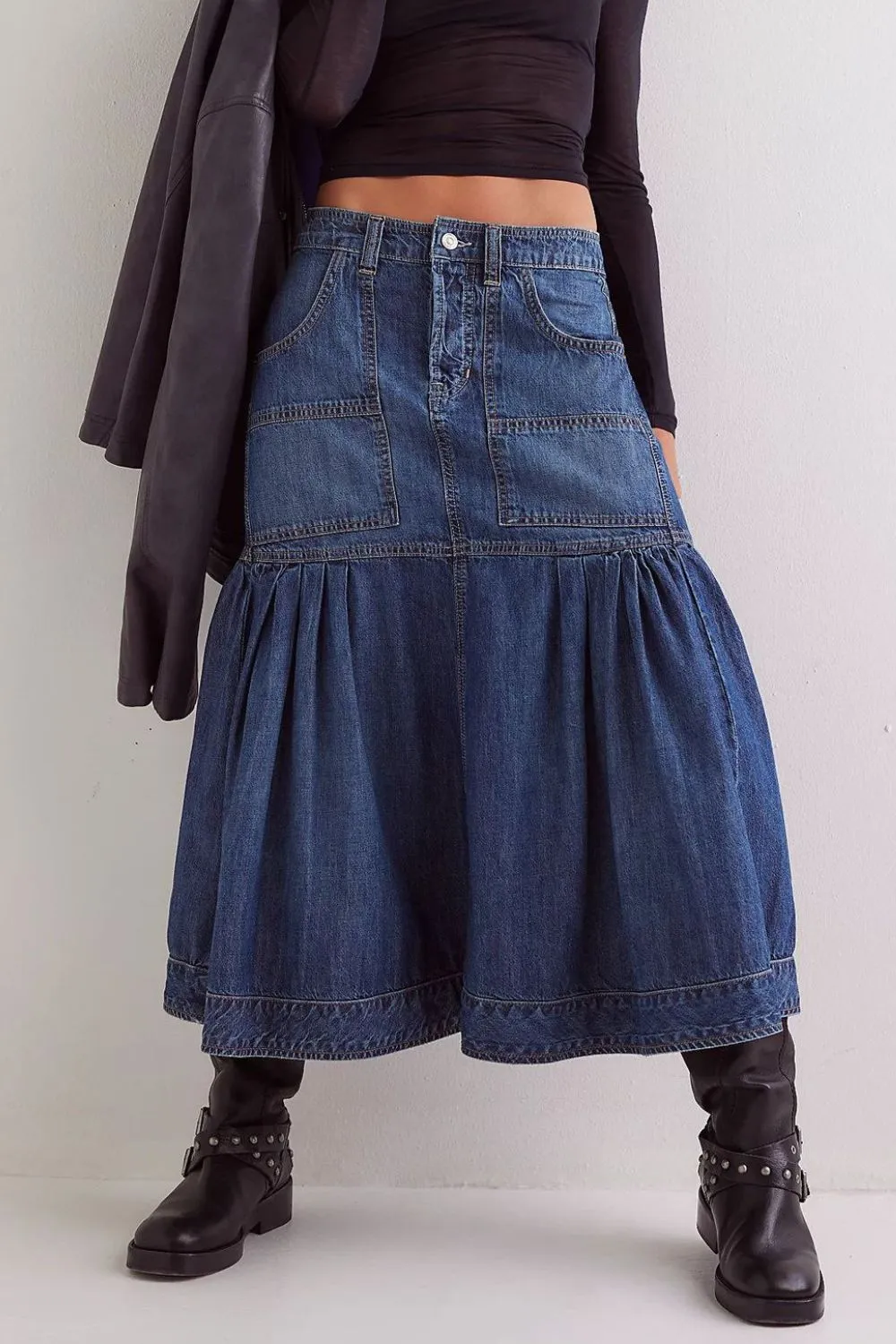 Midi Denim Pockets So Skirt