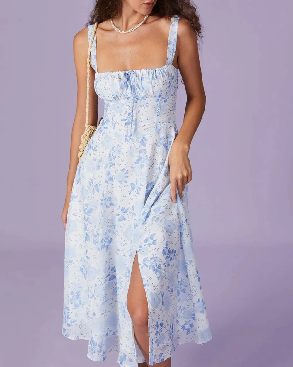 Ruched Design Powder Blue Dress