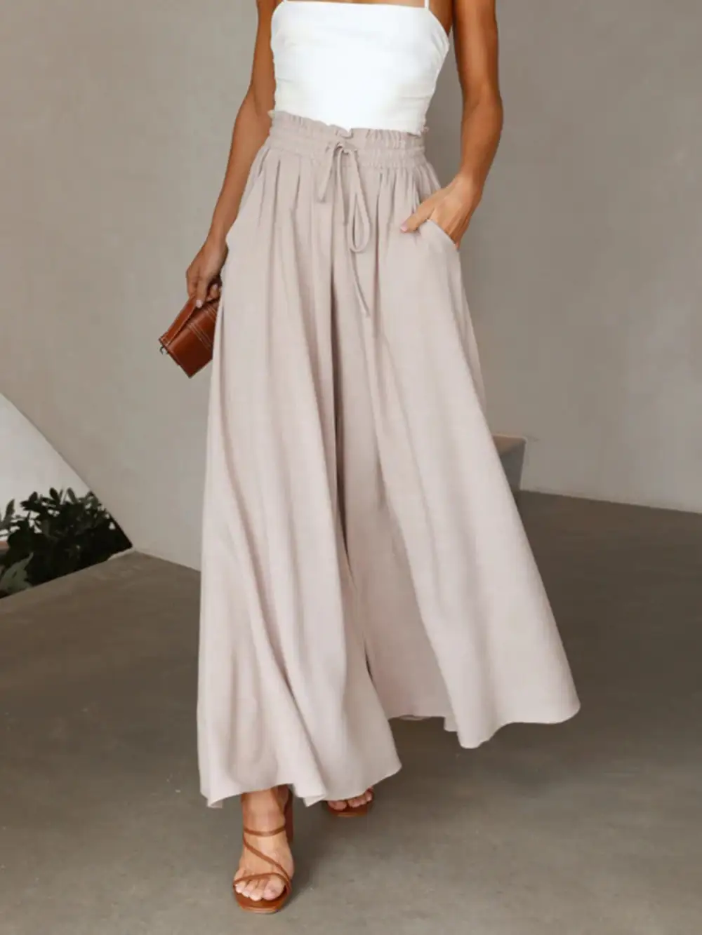Easy Fit High Waist Wide Leg Pants