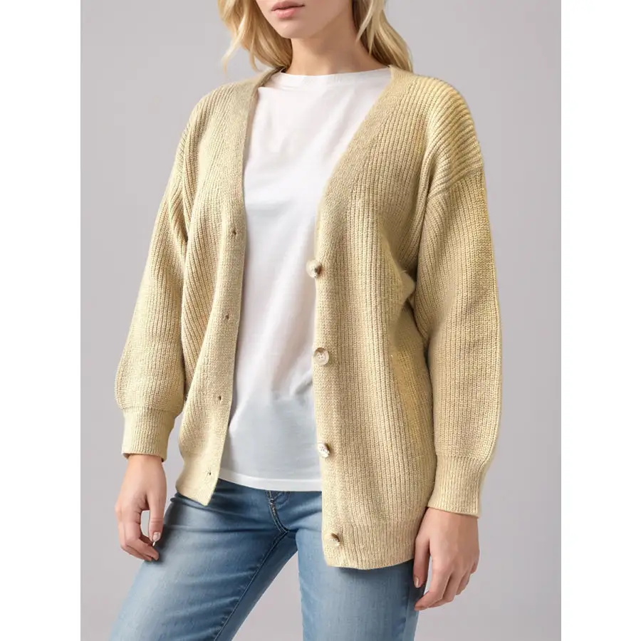 Button Down V Neck Long Sleeve Cardigan