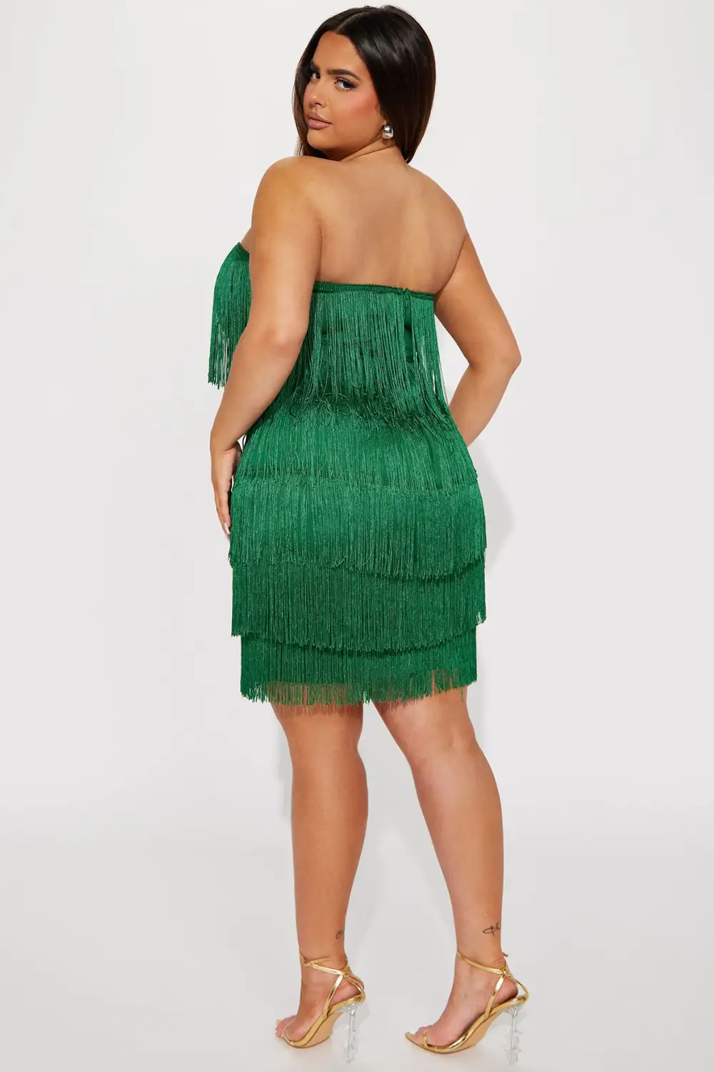Amiah Fringe Mini Dress - Green