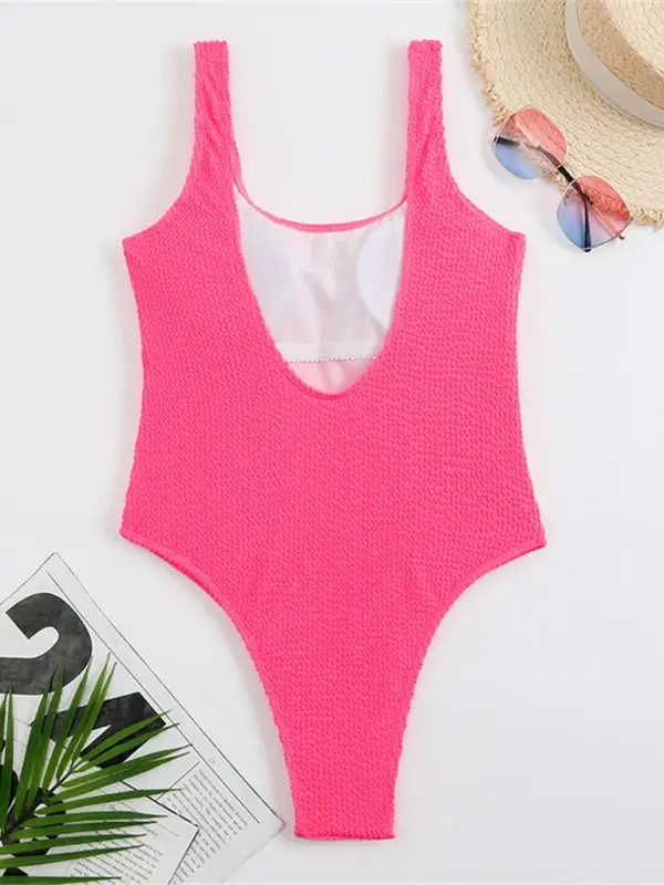 Candy Fluorescent Pleated Fabric One Piece Swimsuit