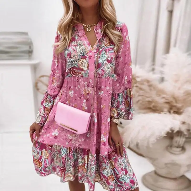 Spirit and Rebel Boho Ruffle Long Sleeve Loose Dress