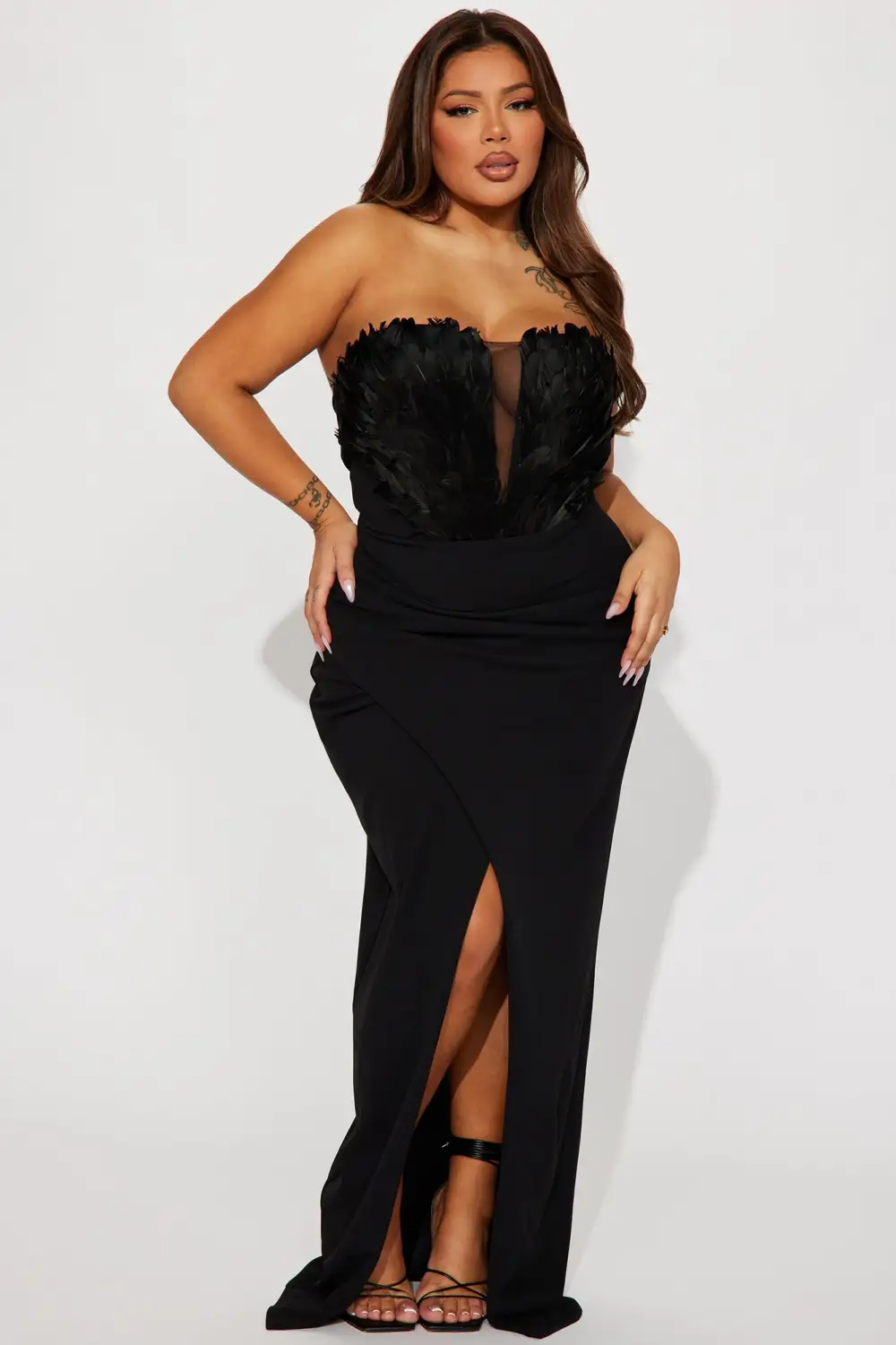 Savina Feather Maxi Dress - Black