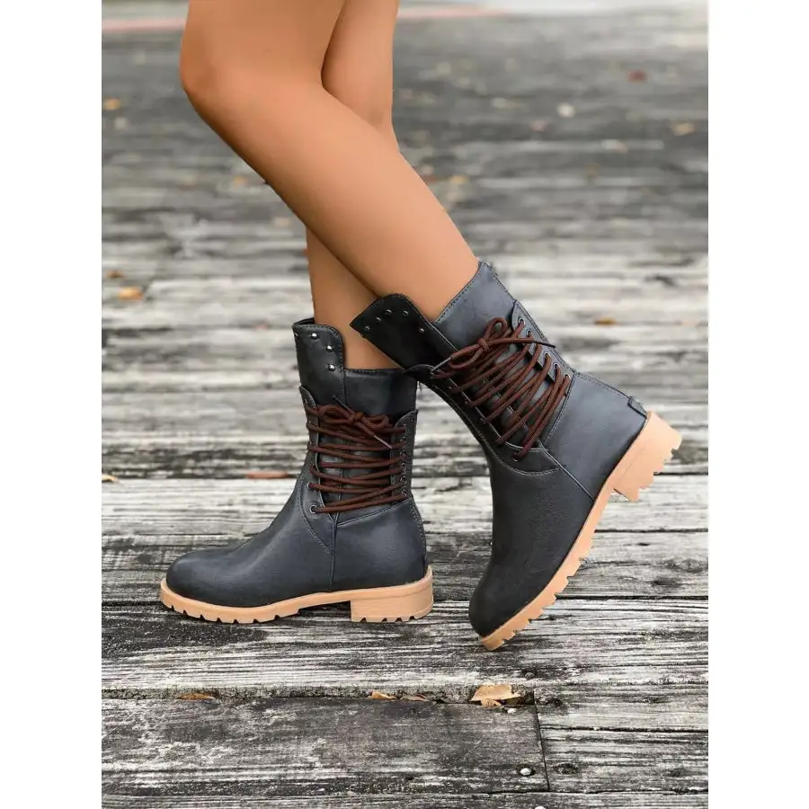 Round Toe Block Heels Boots