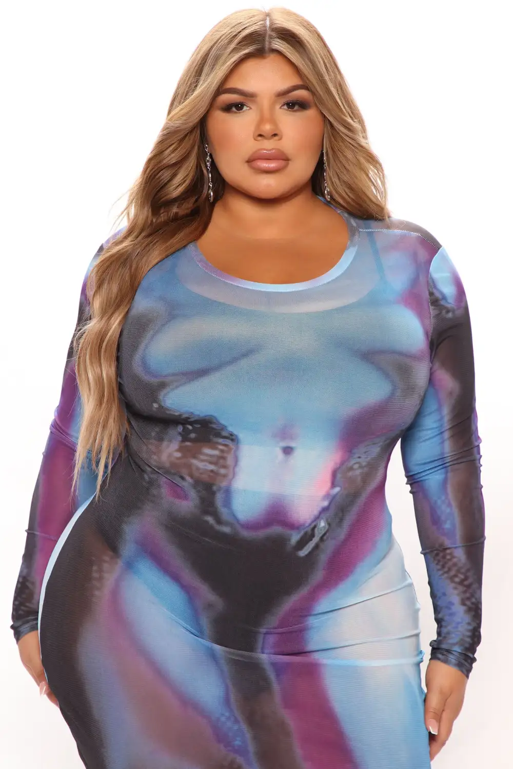 Giving Body Mesh Midi Dress - Blue/combo