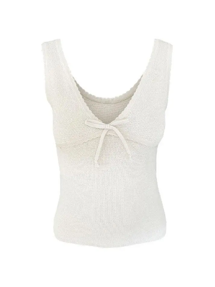 V-Neck Bow-Detail Slim-Fit Tank Top