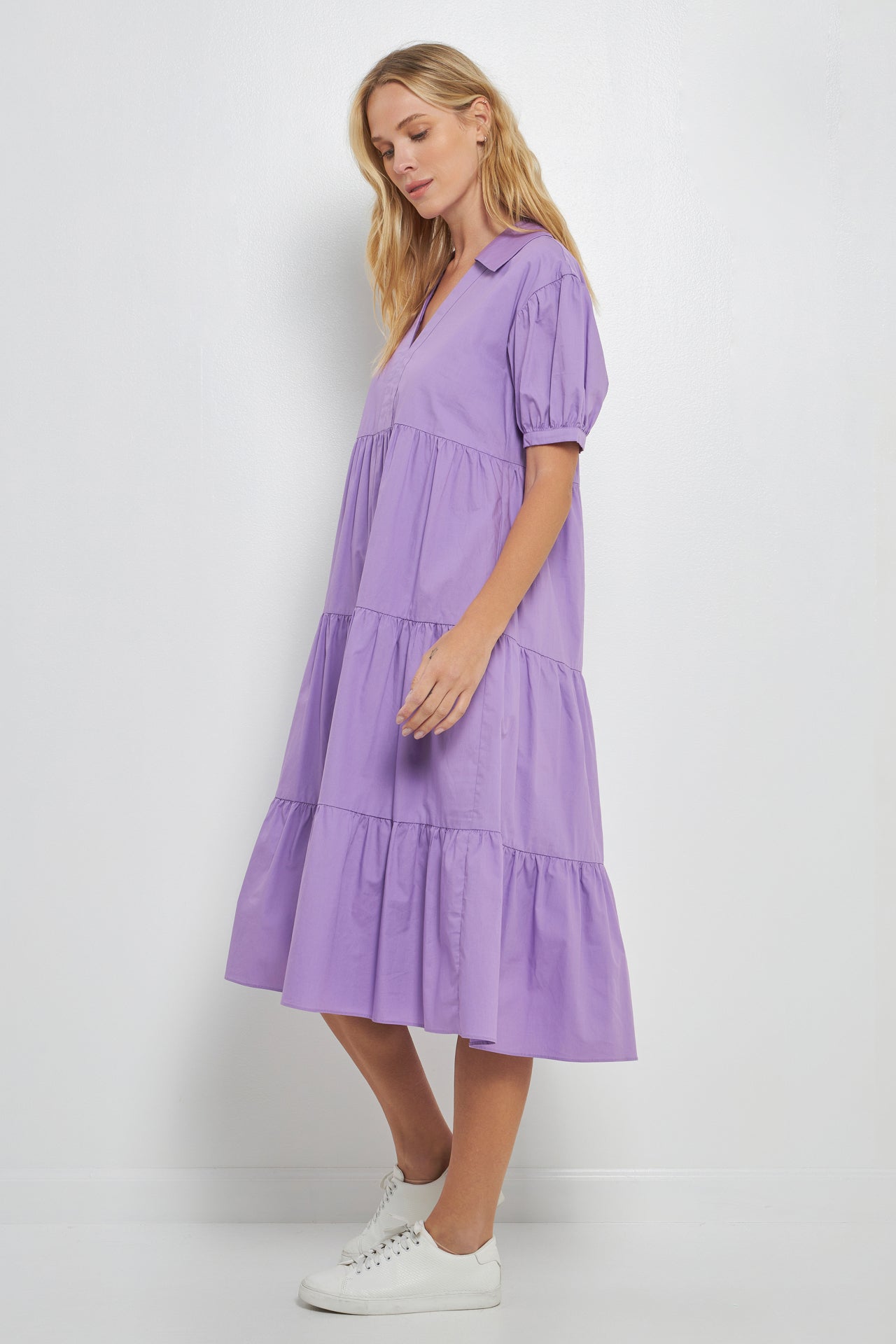 Short Puff Sleeve Midi Dress