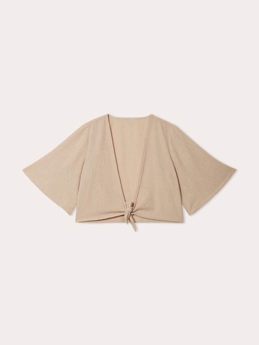 Blouse manches 3/4 nouée beige femme