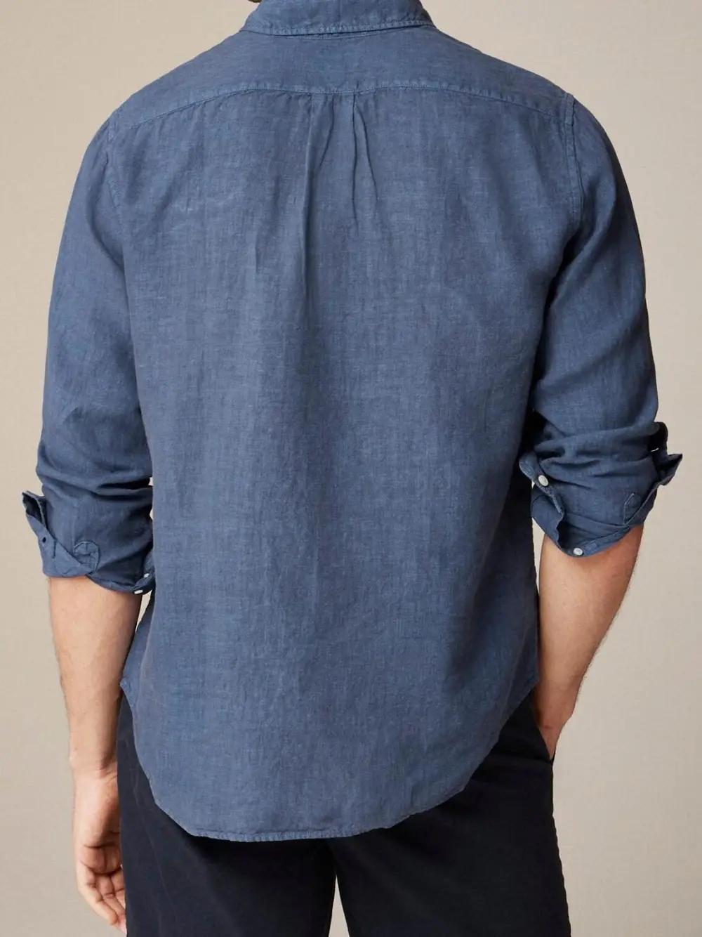 Navy Blue Long Sleeve Linen Shirt