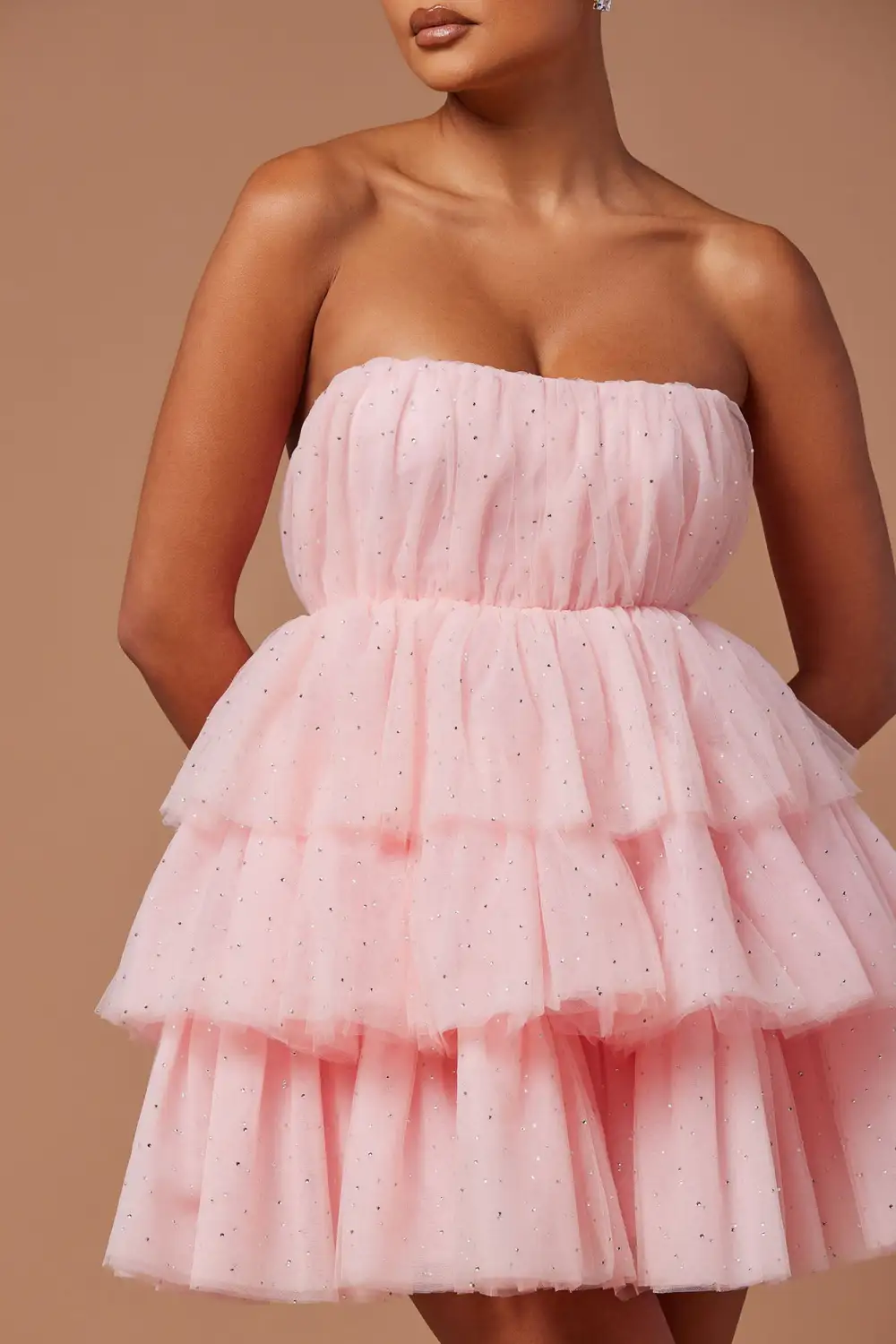 Isabel Tulle Glitter Mini Dress - Pink