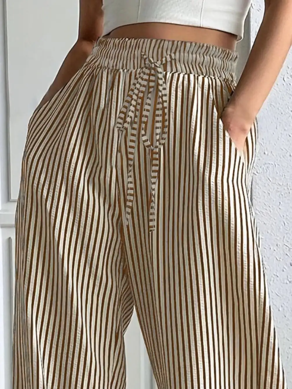 Relaxed Striped High Waisted Wide Leg Pants