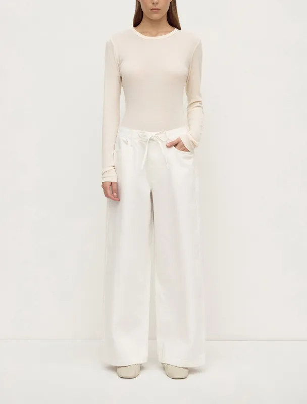 Vintage White Cotton Twill Mid-Rise Wide-Leg Pant
