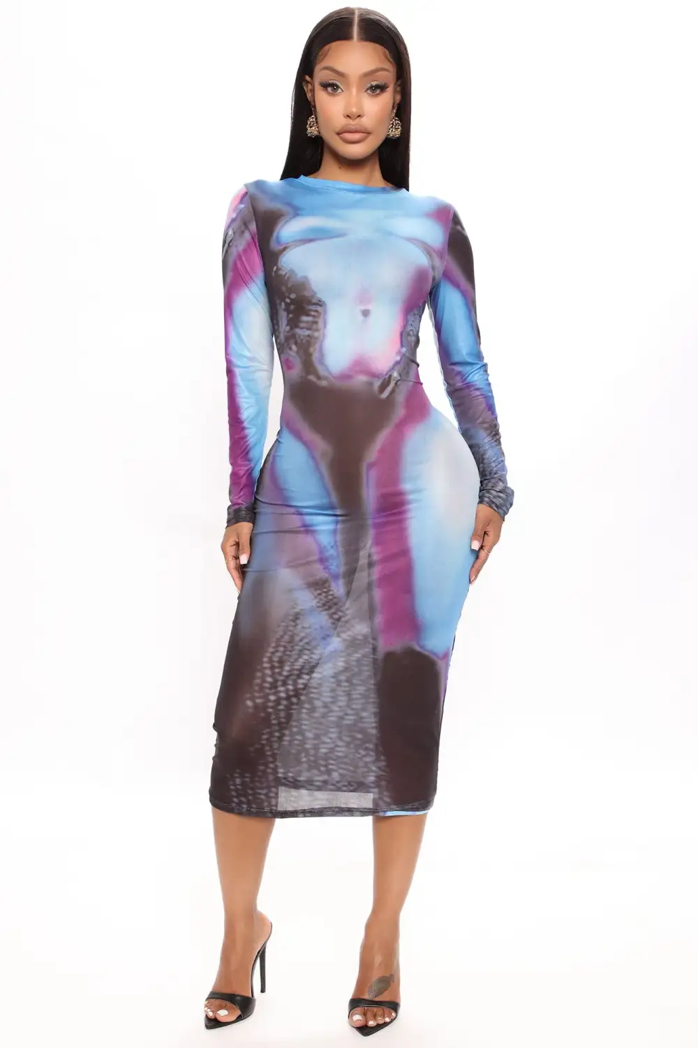 Giving Body Mesh Midi Dress - Blue/combo