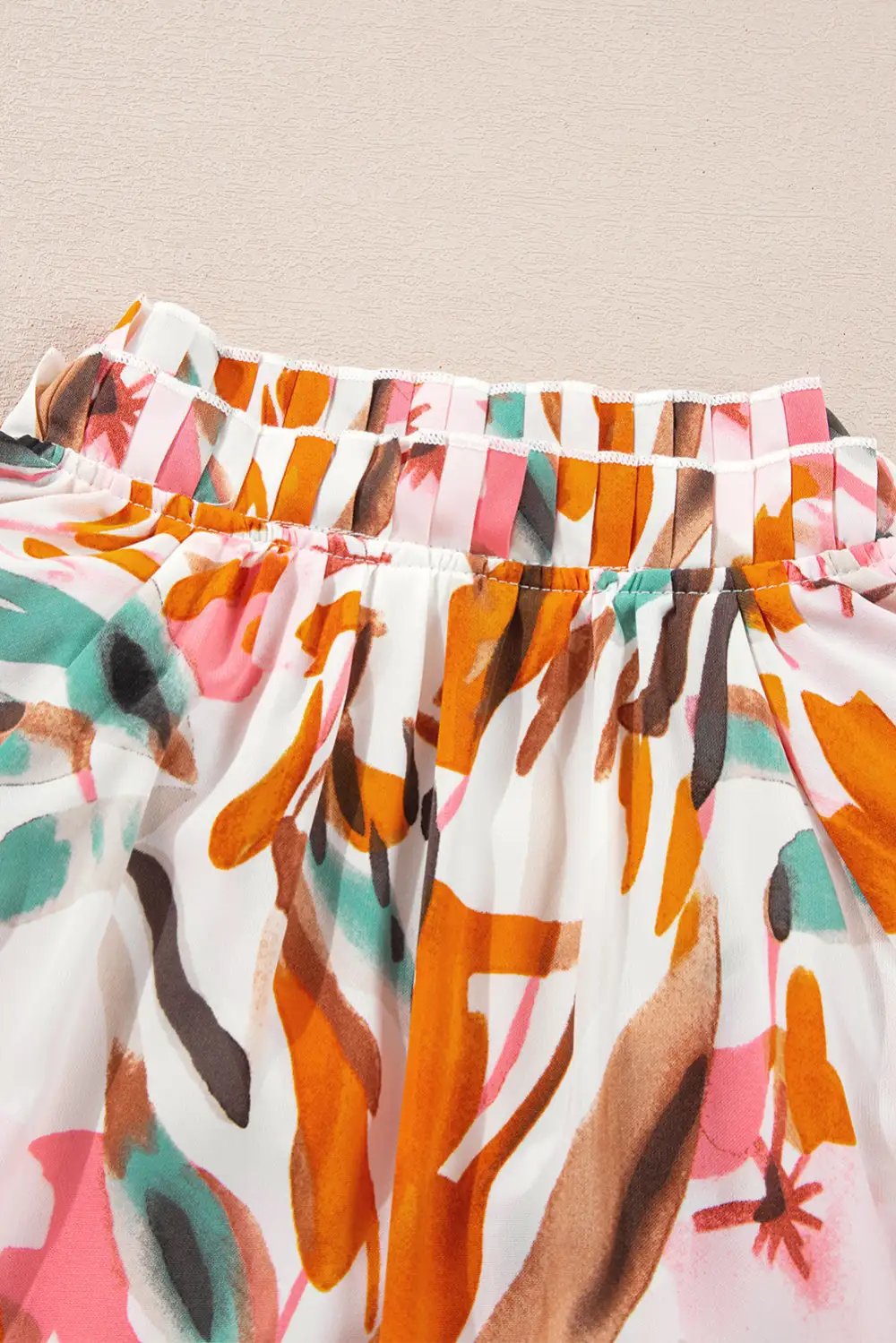 Abstract Print Frilled V-Neck Blouse