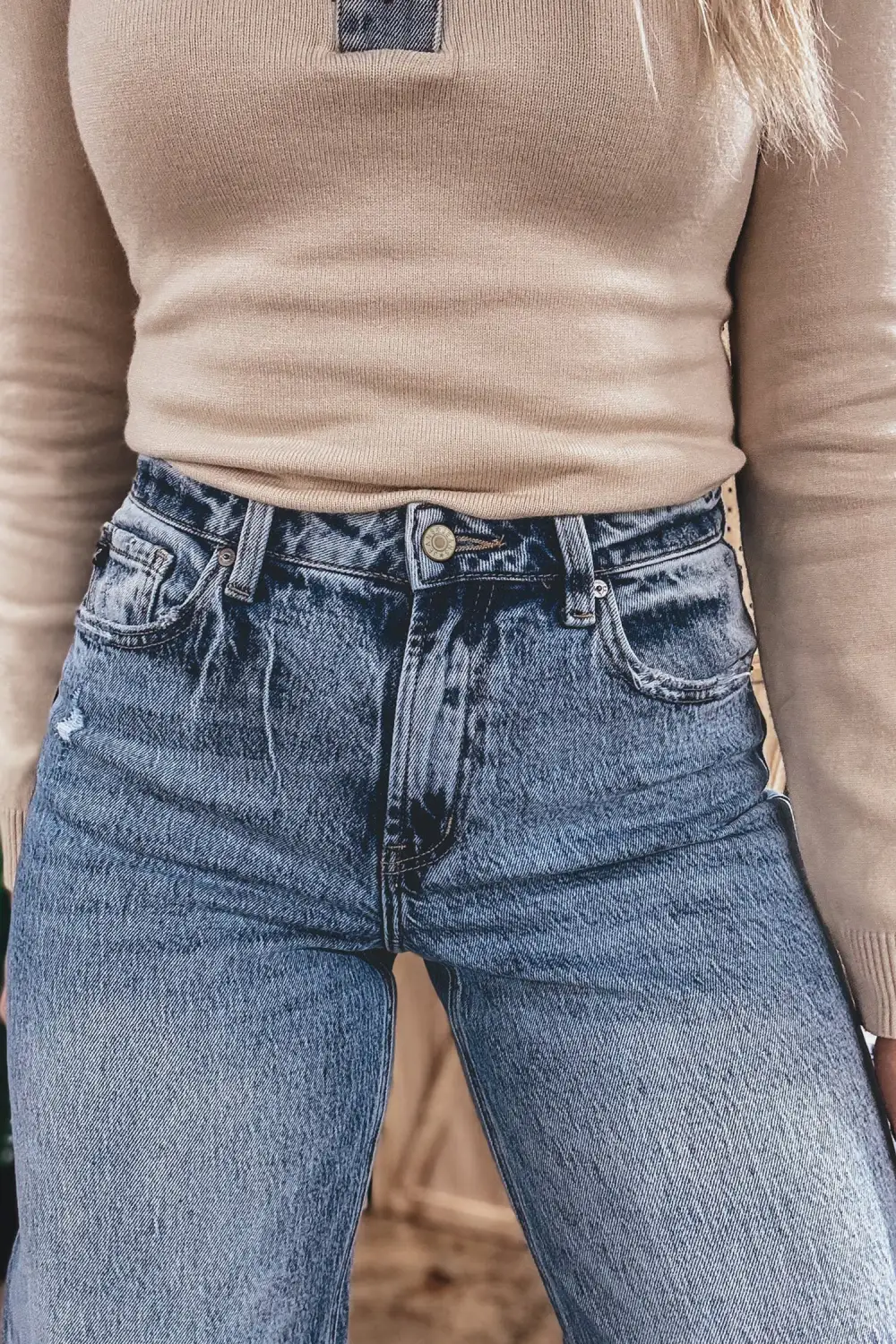 Cuffed Straight Loose Jeans