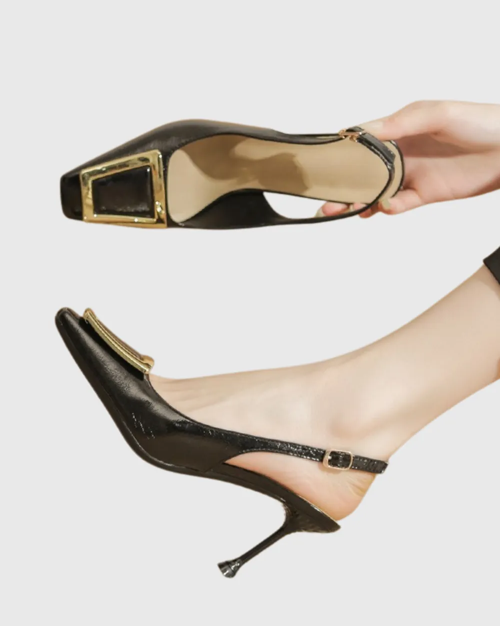 Metal Buckle Slingback Pumps in Black