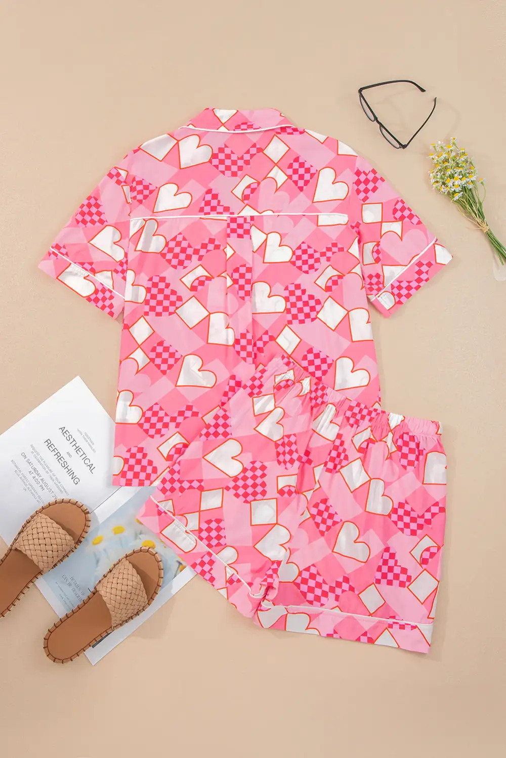 Heart Print Smooth Finish Short Pajama Set