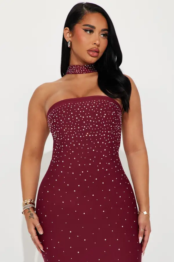 Shine Bright Bandage Mini Dress - Wine
