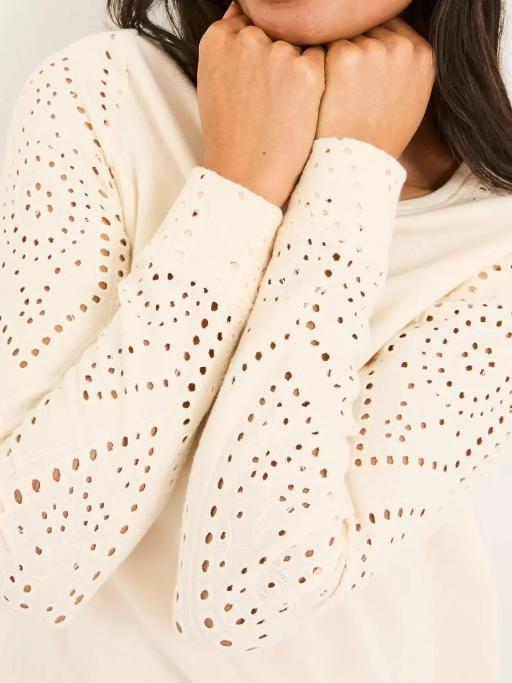 Ivory Broderie Crew 100% Cotton Sweatshirt