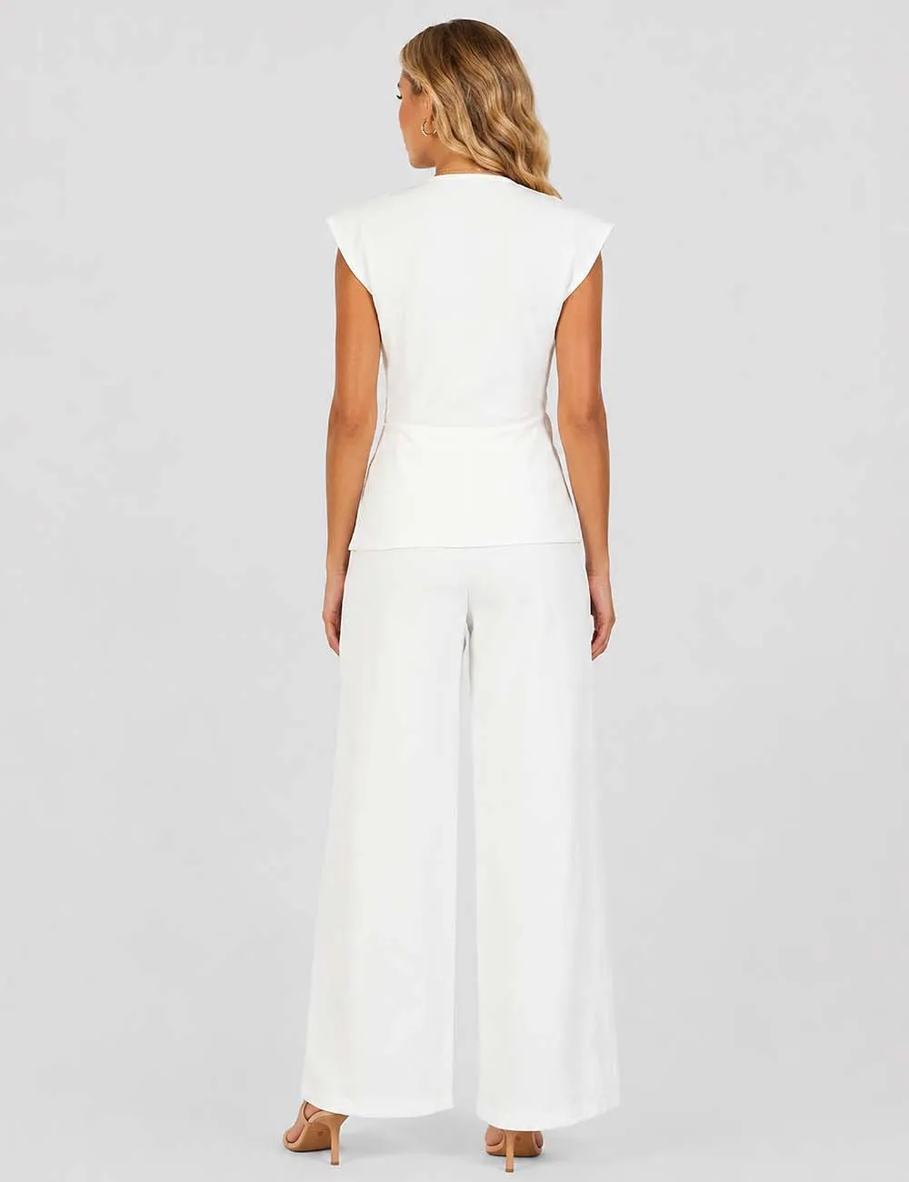 Solid Color Wrap V Neck Sleeveless Top