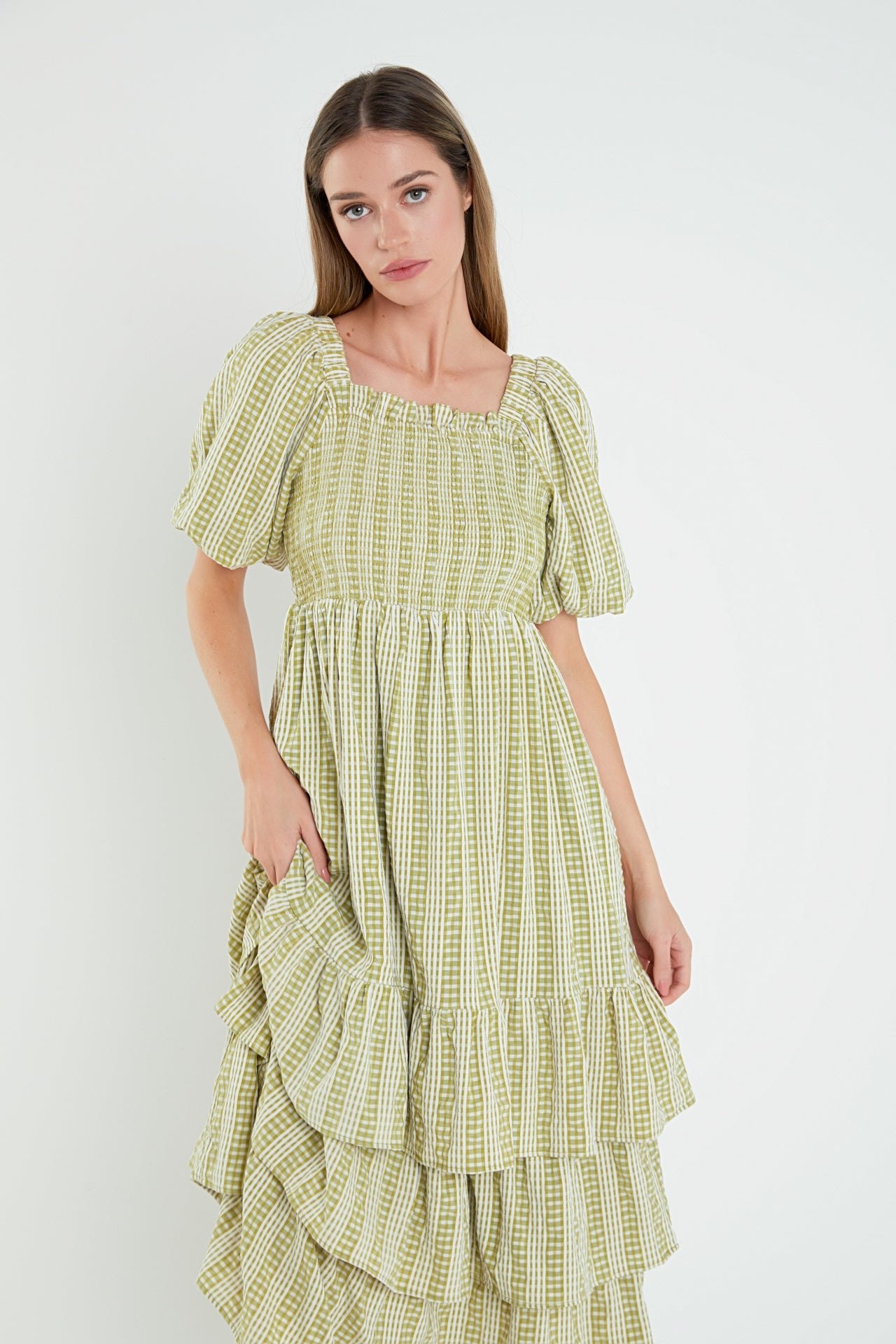 Gingham Striped Multi Tiered Maxi