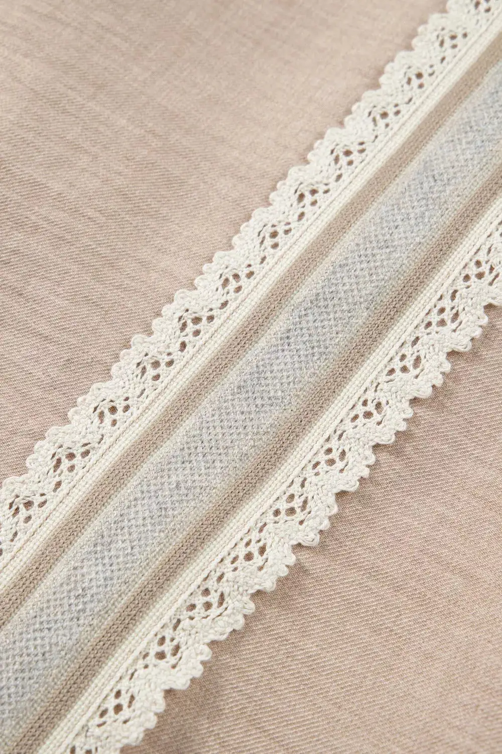 Crochet Lace Accent Pullover Rolled Short Sleeve