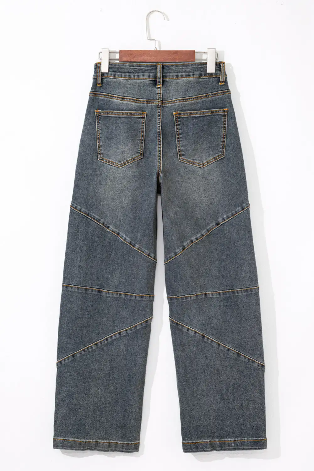 Exposed Stitching Loose Straight High Waist Jeans