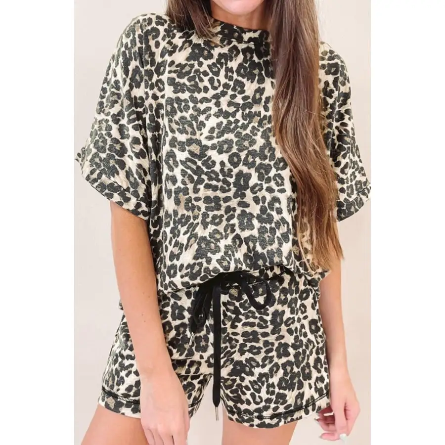 Leopard Round Neck Top and Shorts Set