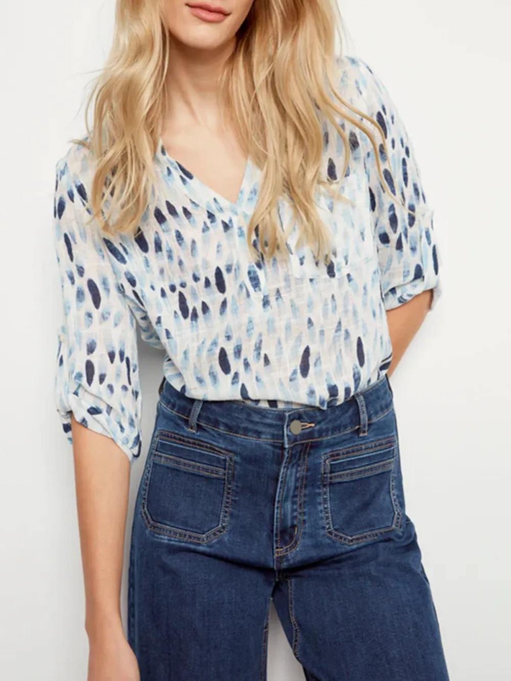 Artistic Cotton V-Neck Short Sleeves