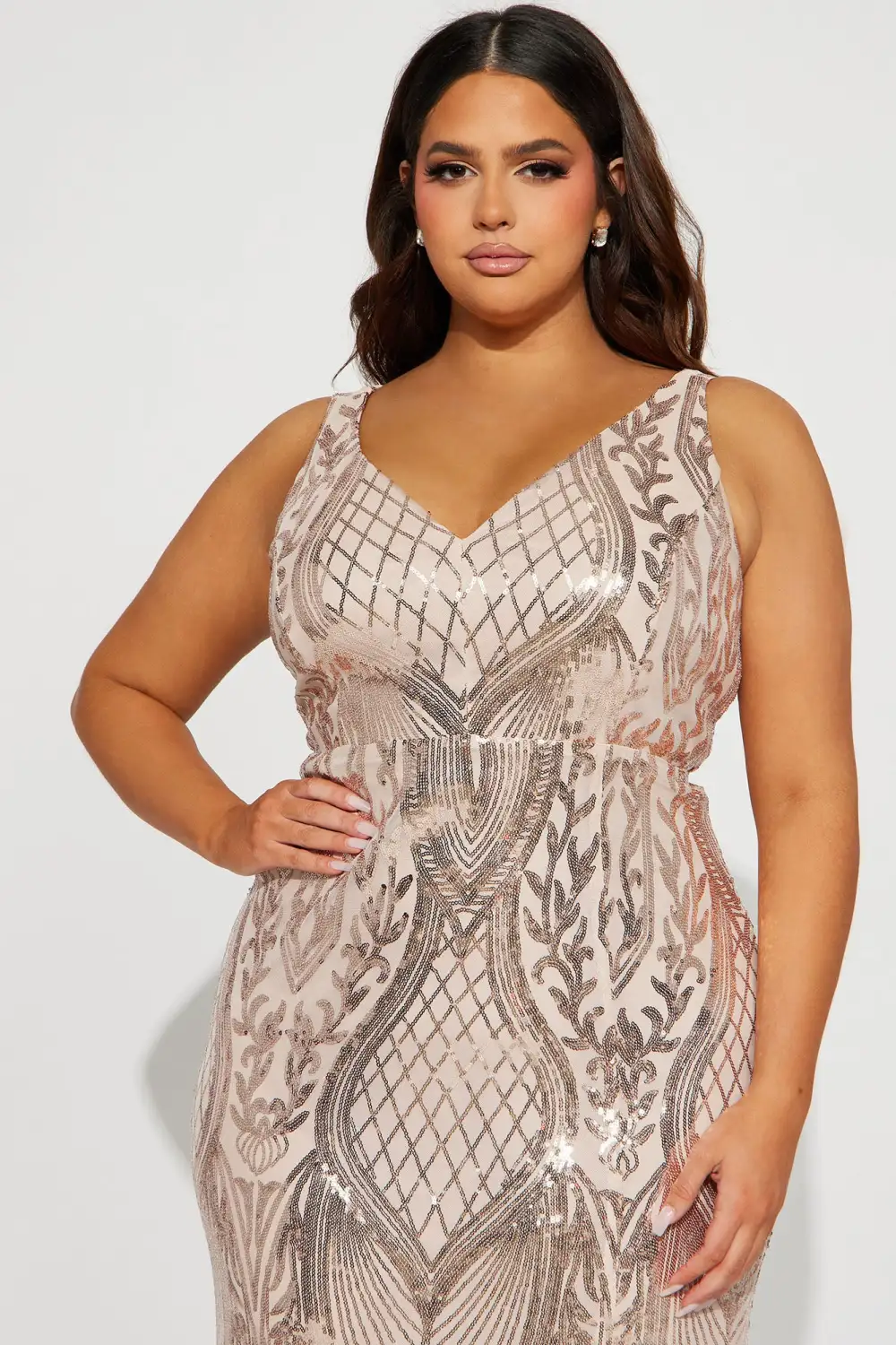 Diva On The Move Sequin Maxi Dress - Rose Gold