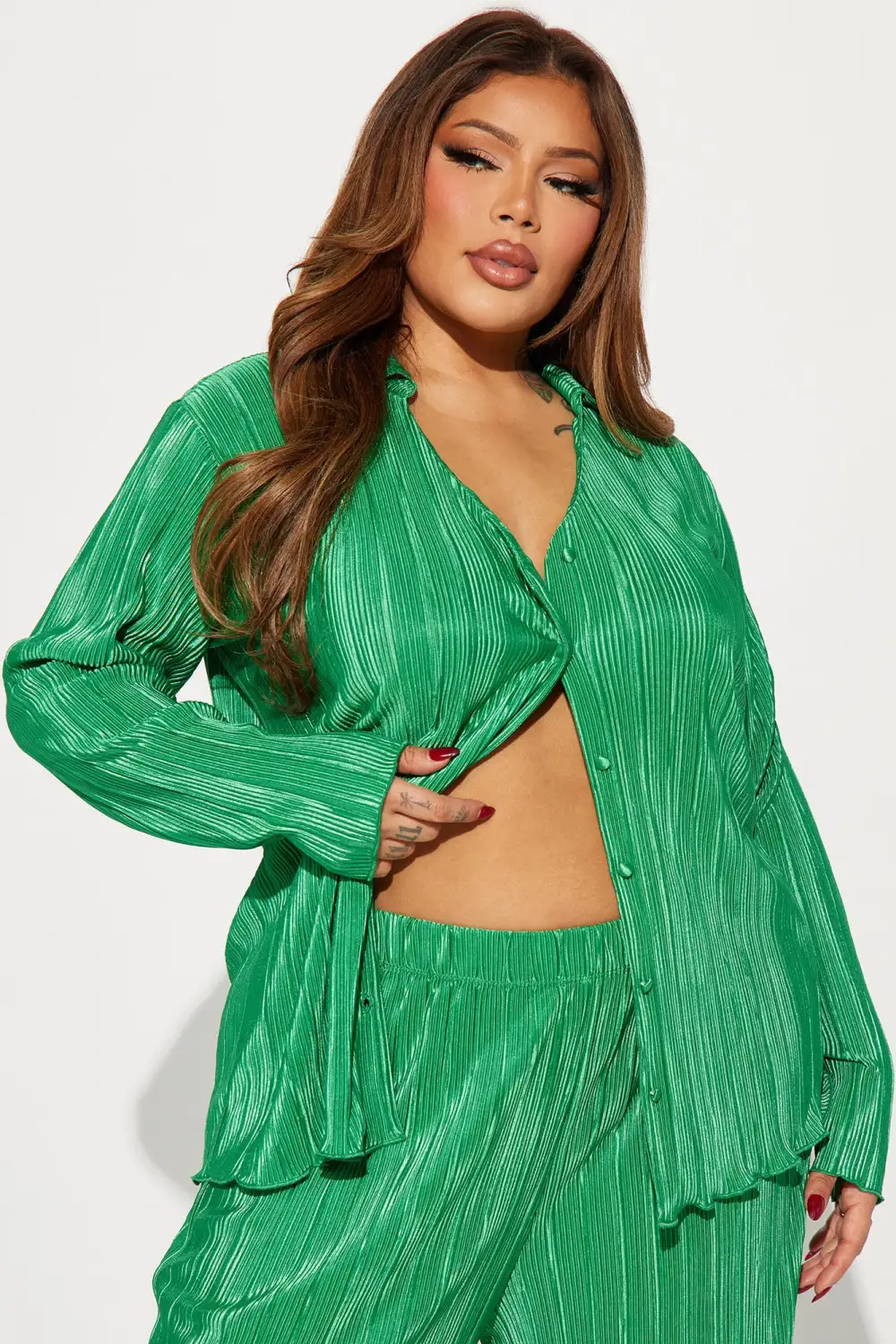 If It Plisse You Pant Set - Kelly Green