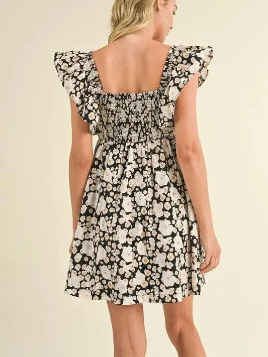 Her Vibe is Pretty Floral Ruffled Flutter Sleeve Mini Dress