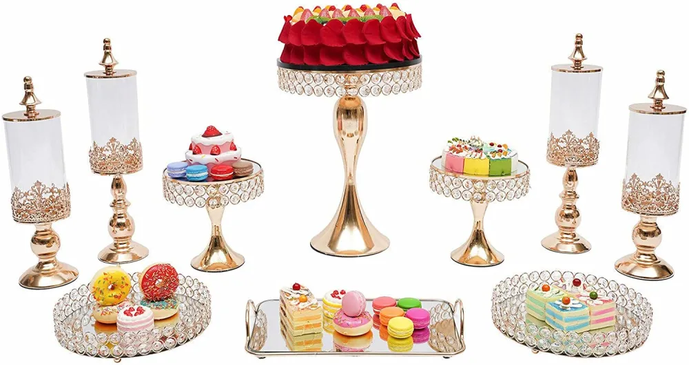 TFCFL 11 PCS Silver Cake Stand Set Crystal Cupcake Dessert Plate Display Tower Mirror Cake Holder Cupcake Stands for Wedding Afternoon Tea Birthday Party