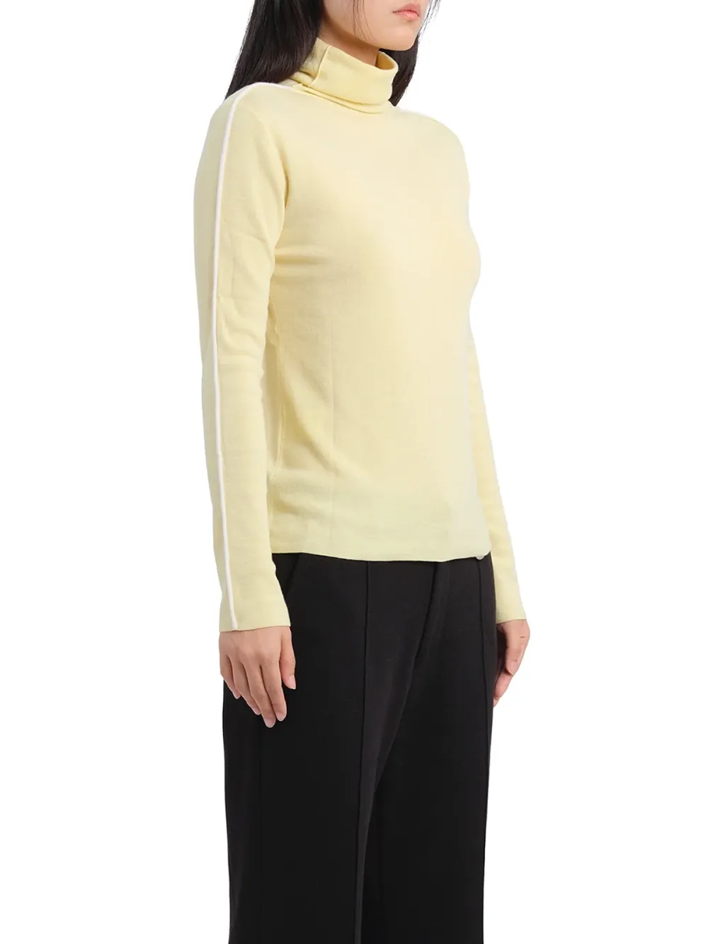 Contrast - Trimmed Turtle Neck Knit Top