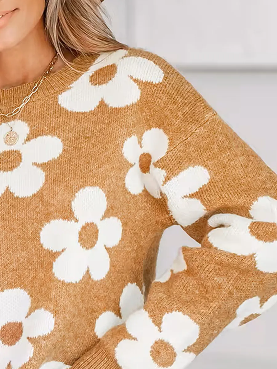 Floral drop sleeve sweater