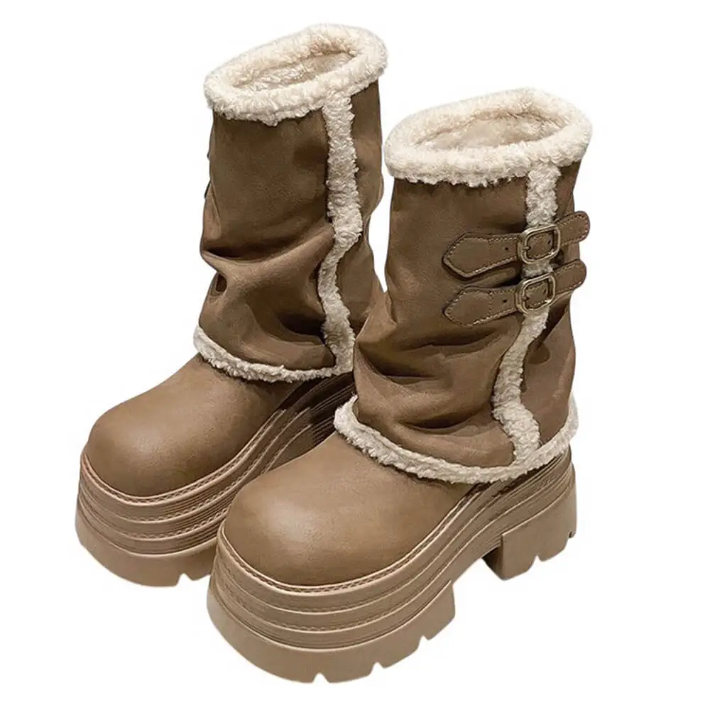 Fur Trim Chunky Platform Boots