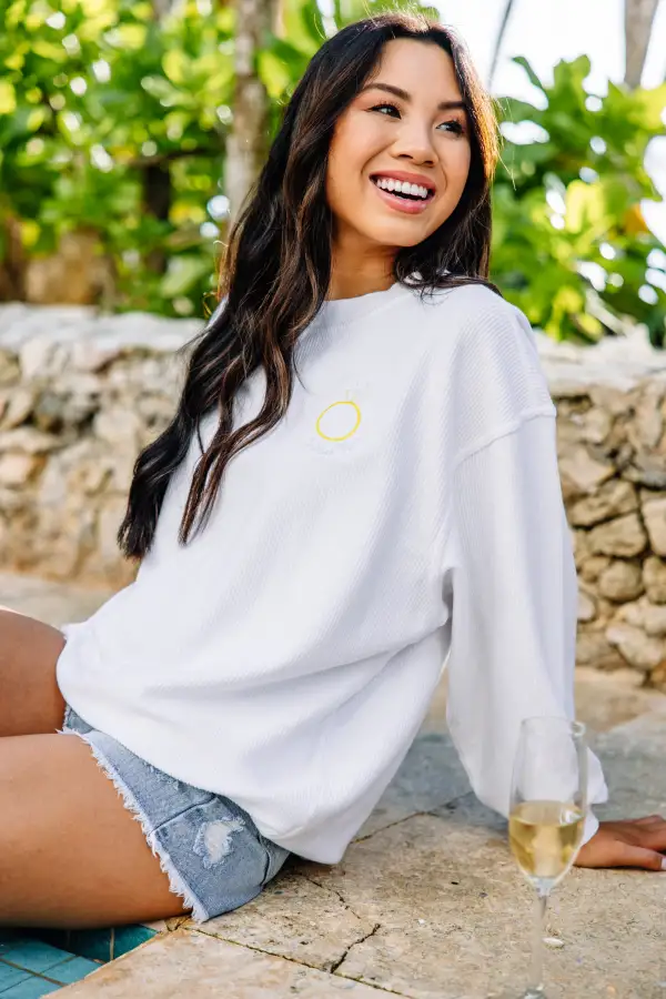 Future Mrs. White Corded Embroidered Sweatshirt