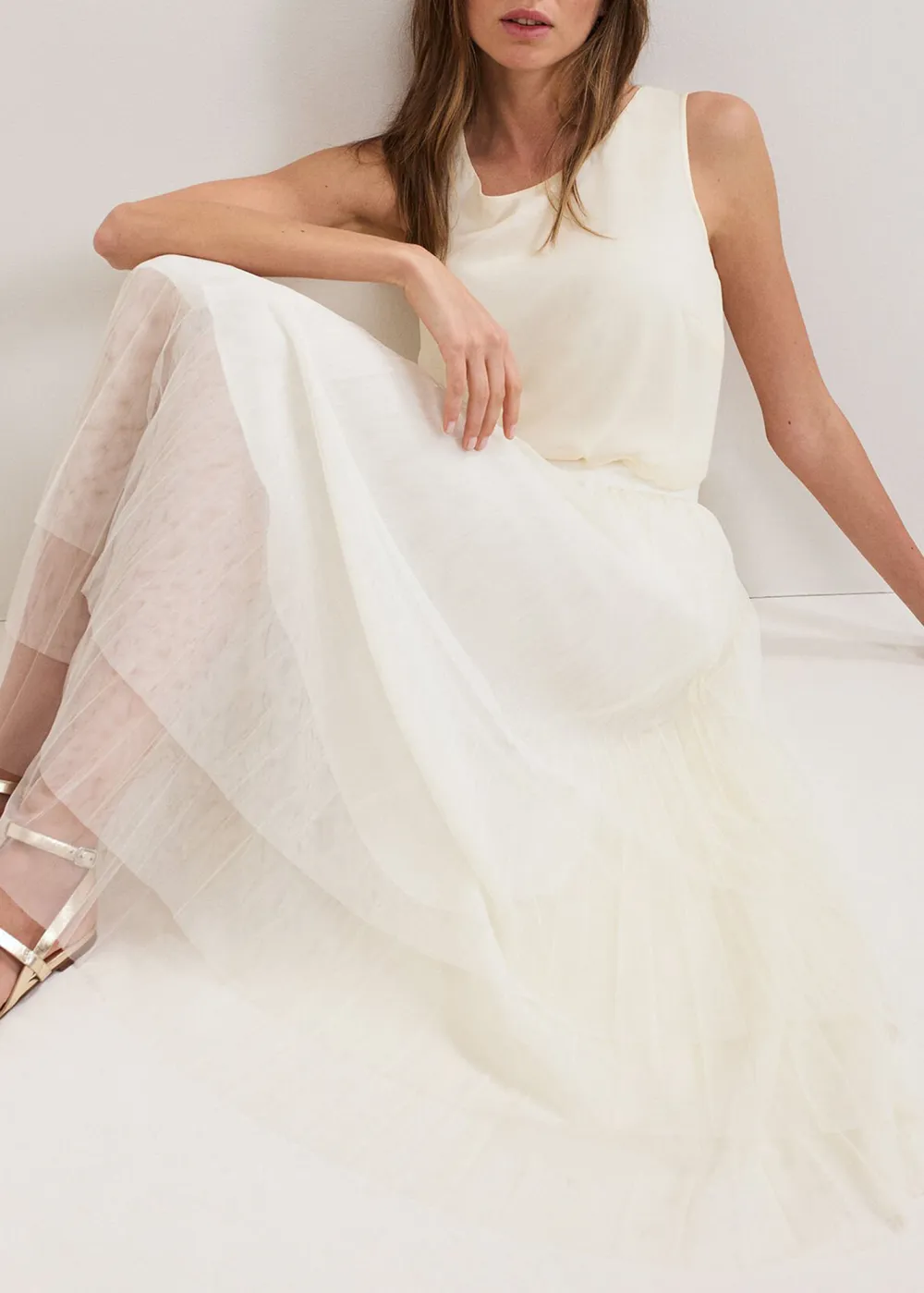 Solid-Color Pleated Net Skirt