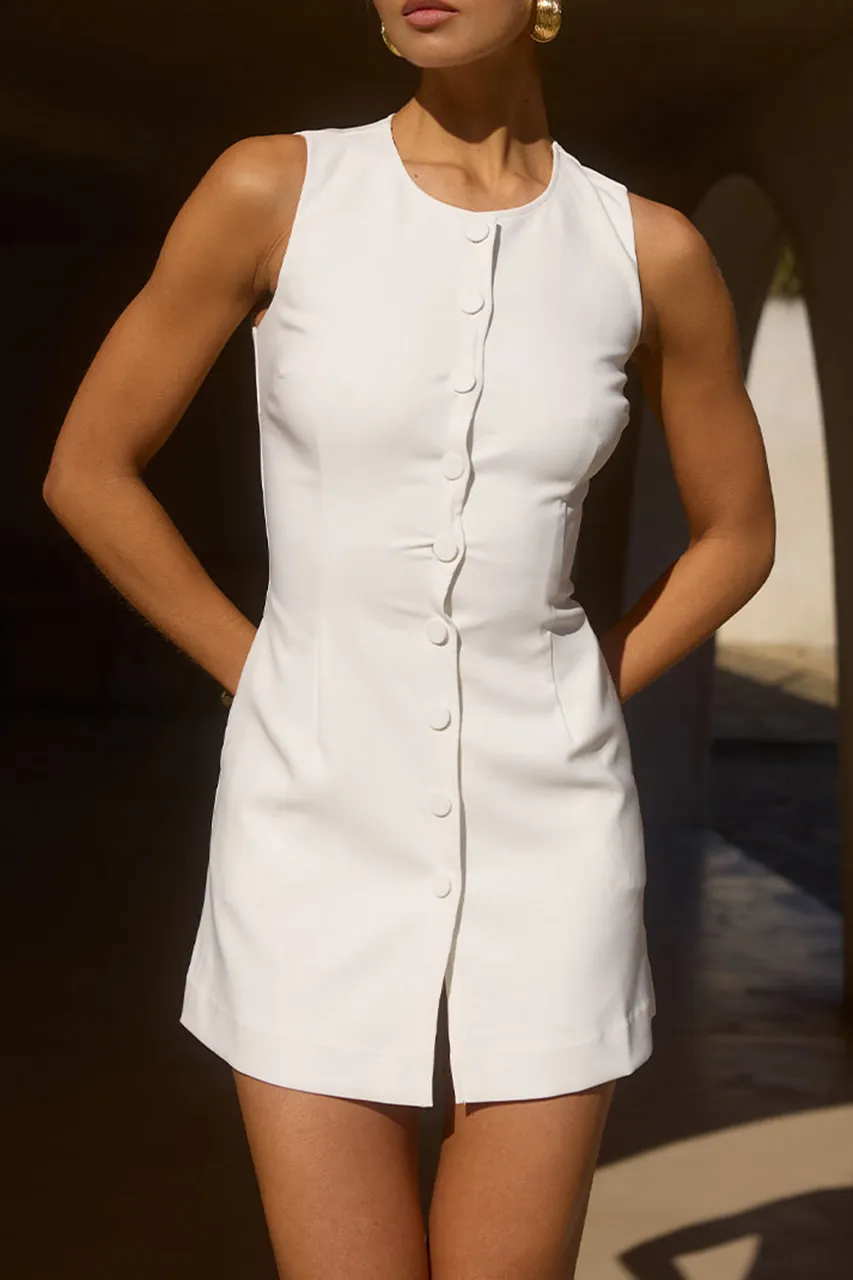 White Button Business Mini Dress
