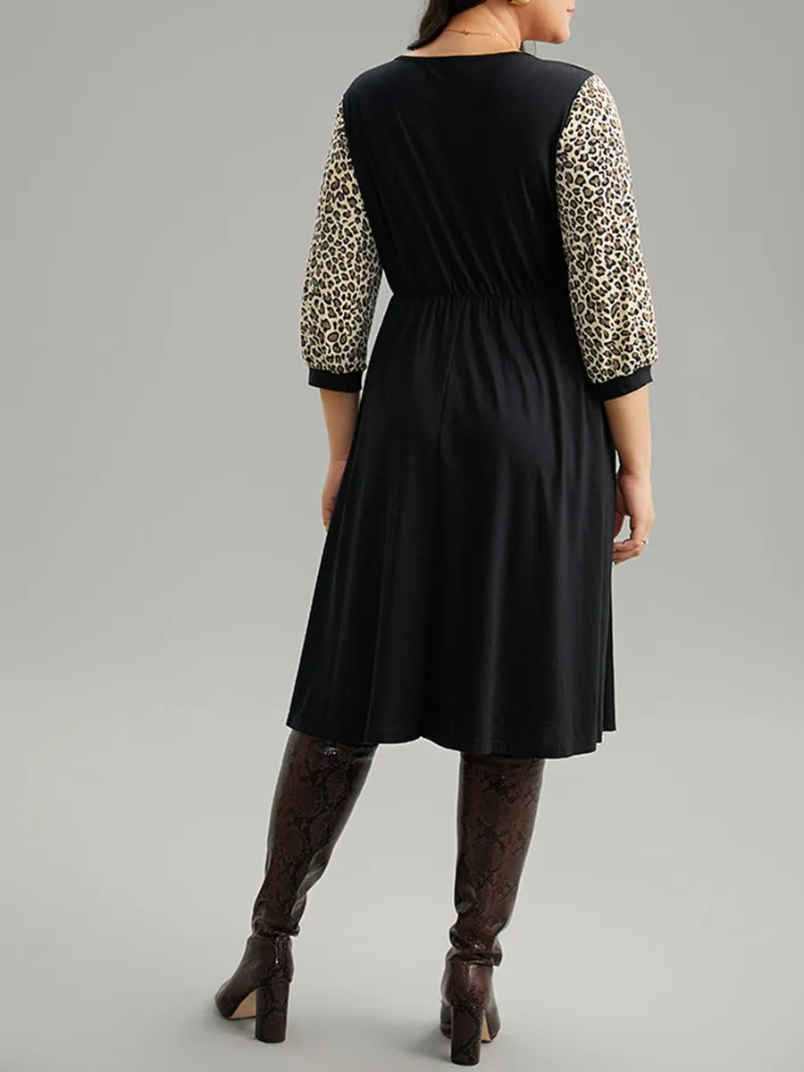 Leopard Print Spliced Plus-Size Women's Dress