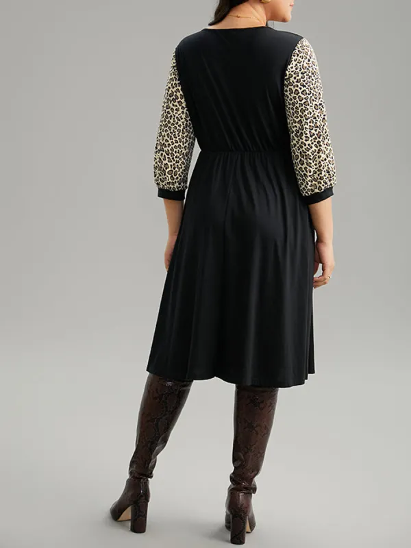 Leopard Print Spliced Plus-Size Women's Dress