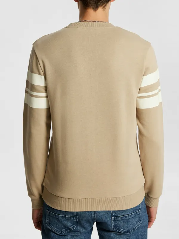 Tan Crew Neck Striped Sweatshirt