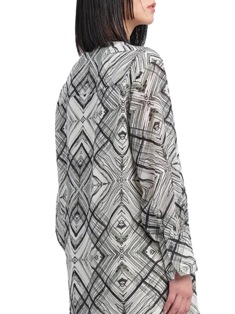 Geometric Pattern Long - Sleeve Midi Dress