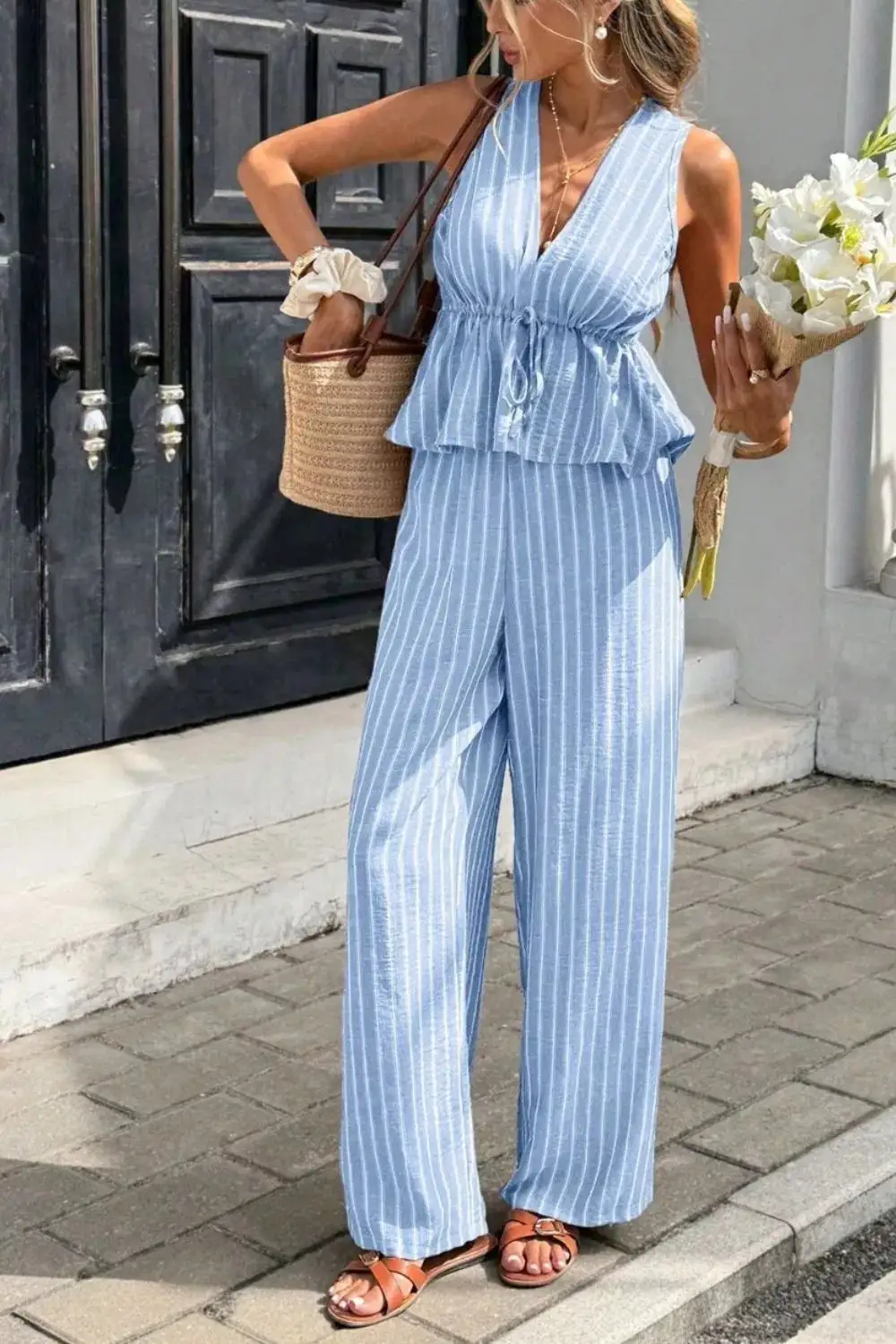 Striped Wide Leg Jumpsuit