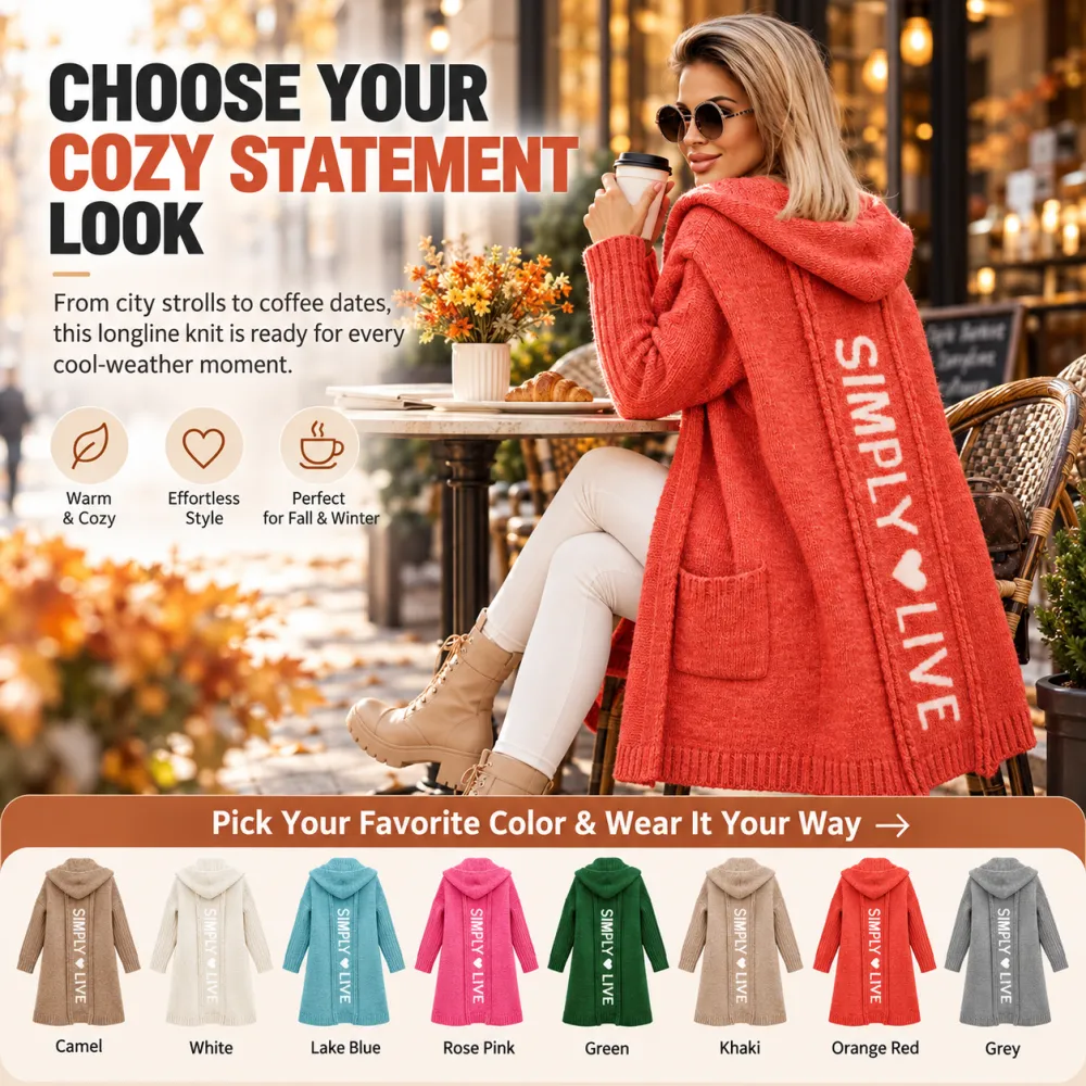 New Long Cardigan Sweater Lapel Hooded Letter Pattern Loose Knit Coat